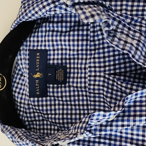 EUC  Ralph Lauren Boys Blue & White L/S Gingham Button Down Shirt,  Size 7 - Picture 2 of 11